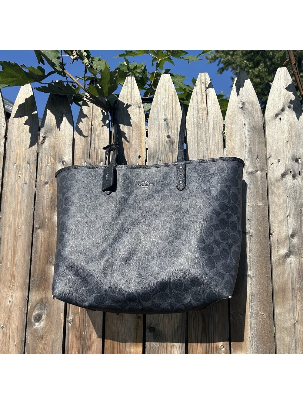 Coach Signature Large Tote Bag Reversible Monogram Navy Blue W/ Pouch